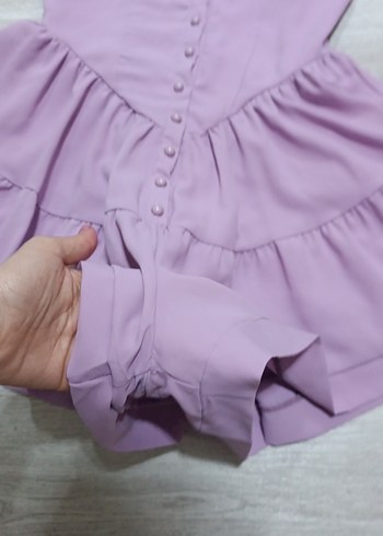 Düğmeli lila Mini Kadın Tulum elbise - Görsel 3