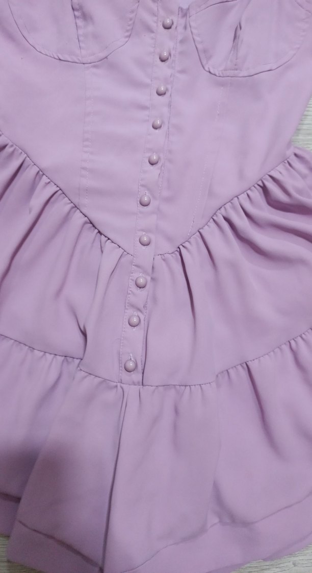 Düğmeli lila Mini Kadın Tulum elbise - Görsel 5