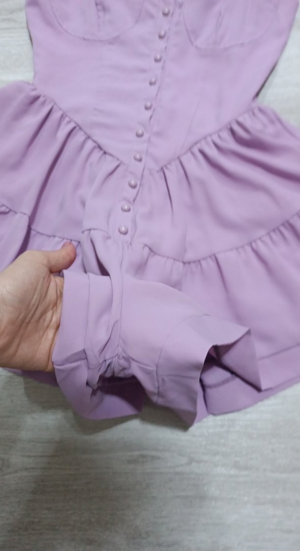 Düğmeli lila Mini Kadın Tulum elbise - Görsel 3