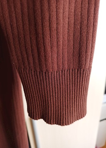 Düğmeli Uzun Kahverengi Kadın Hırka - Görsel 4