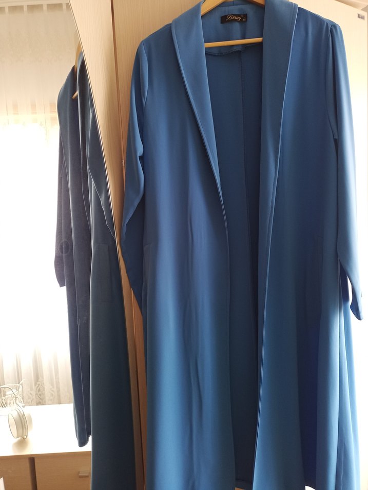 Mavi Düğmeli Uzun Kadın Blazer Ceket - Görsel 2