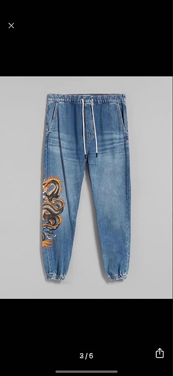 Standart Beden Beden mavi Renk EJDERHA DESENLİ JEANS KOT PANTOLON