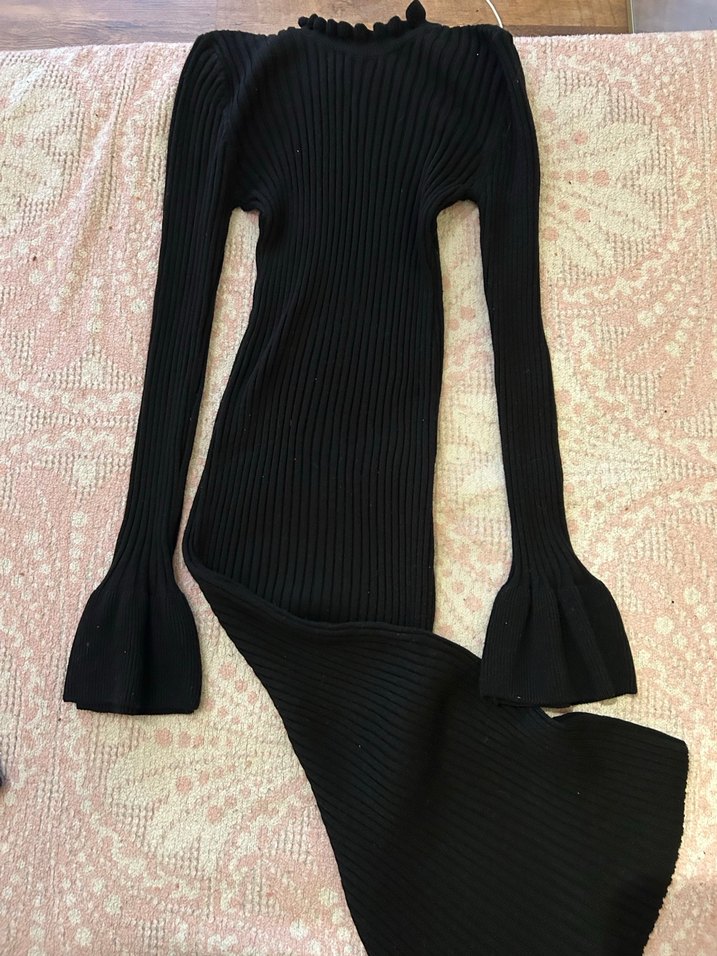 Siyah Uzun Kollu Triko Elbise - Görsel 3