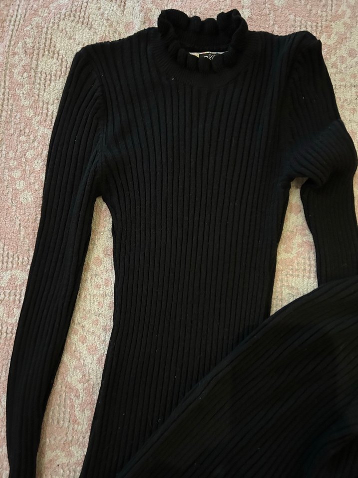 Siyah Uzun Kollu Triko Elbise - Görsel 2