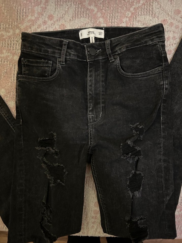 Siyah Kadın Grunge Punk Dar Yüksek Bel Jean Pantolon - Görsel 2