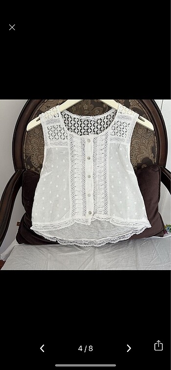 xs Beden beyaz Renk Mango dantelli ve işlemeli bluz