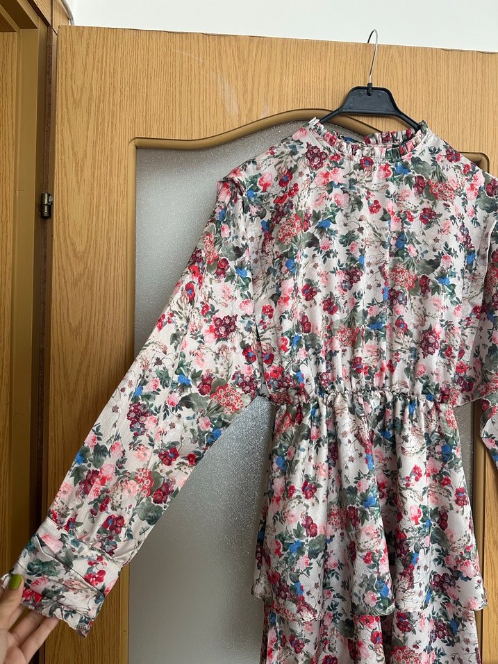 Çiçek Desenli Bohem Mini Kadın Elbise - Görsel 3