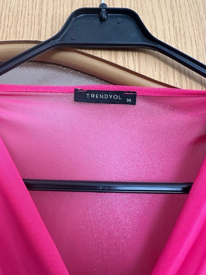 Pembe Drapeli Uzun Kollu Kadın Abiye Elbise - Görsel 4