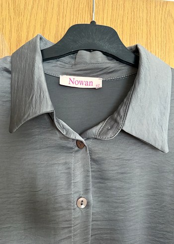 Gri Düğmeli Uzun Kollu  Gömlek - Görsel 3