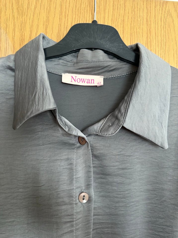 Gri Düğmeli Uzun Kollu  Gömlek - Görsel 3