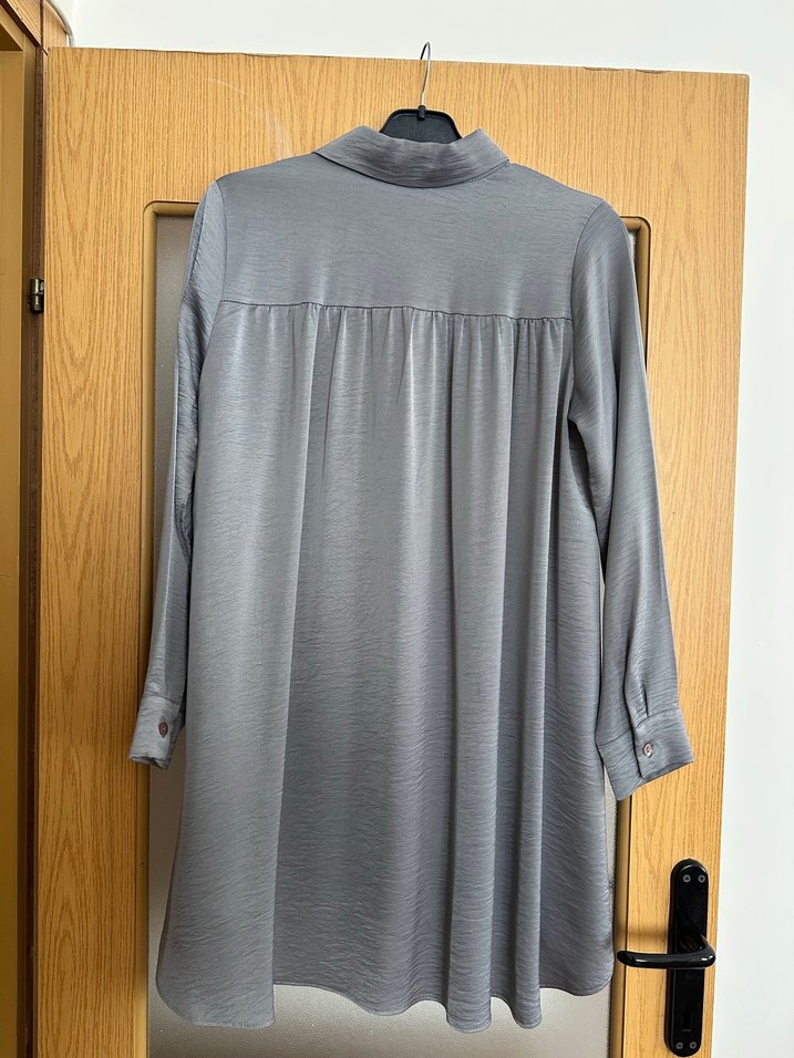 Gri Düğmeli Uzun Kollu  Gömlek - Görsel 5