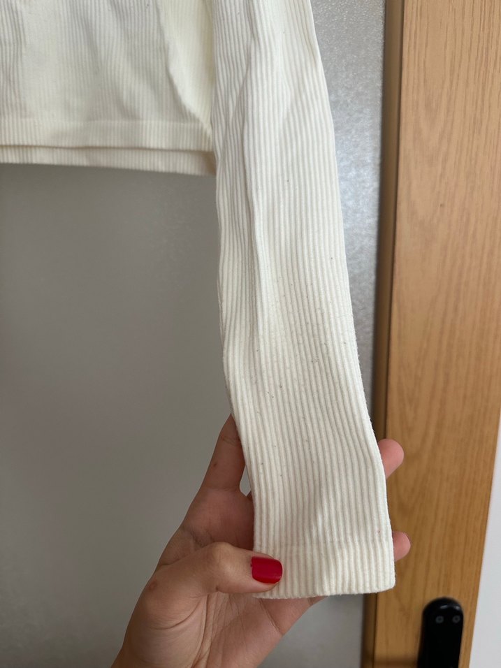 Kadın Beyaz Uzun Kollu Yüksek Yaka Triko - Görsel 2