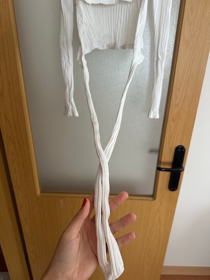 beyaz dar kesim kadın uzun kollu - Görsel 5