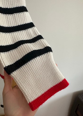 Çizgili Yüksek Yakalı Kadın Triko Kazak - Görsel 6