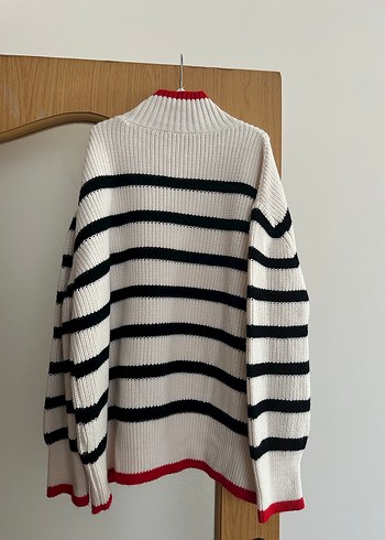 Çizgili Yüksek Yakalı Kadın Triko Kazak - Görsel 5