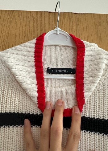 Çizgili Yüksek Yakalı Kadın Triko Kazak - Görsel 4