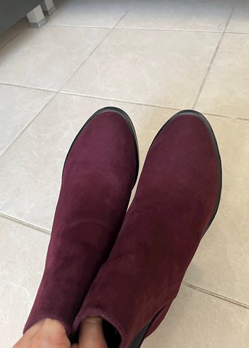Stradivarius Bordo Süet Topuklu Kadın Bot - Görsel 5