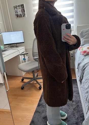 Koton Kahverengi Peluş Midi Kadın Kaban - Görsel 8