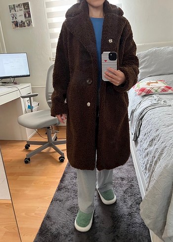 Koton Kahverengi Peluş Midi Kadın Kaban - Görsel 7