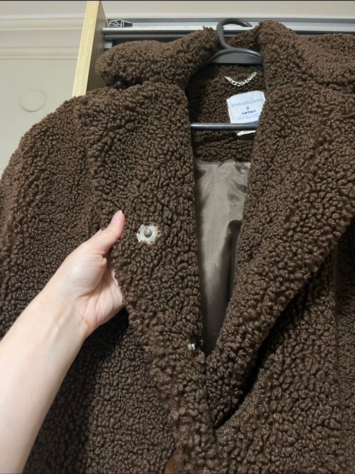 Koton Kahverengi Peluş Midi Kadın Kaban - Görsel 3