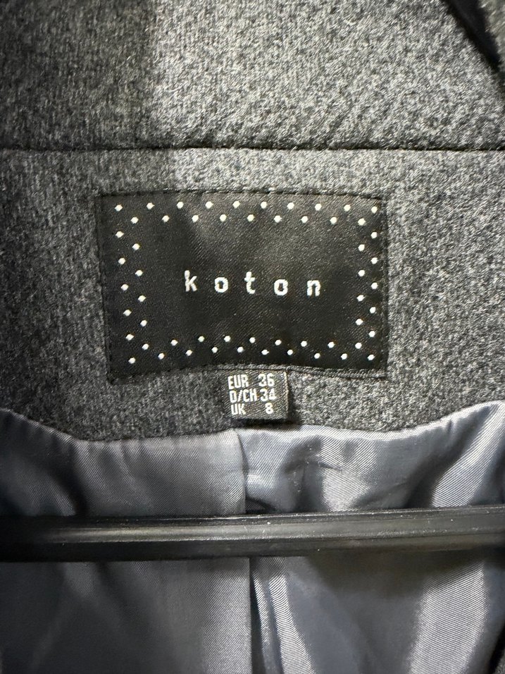 Koton Antrasit Yünlü Kaban - Görsel 4