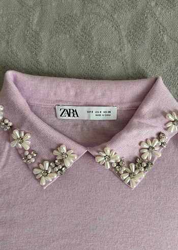Zara İnci Detaylı İnce Lila Triko Kazak - Görsel 2