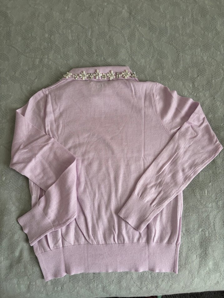 Zara İnci Detaylı İnce Lila Triko Kazak - Görsel 3