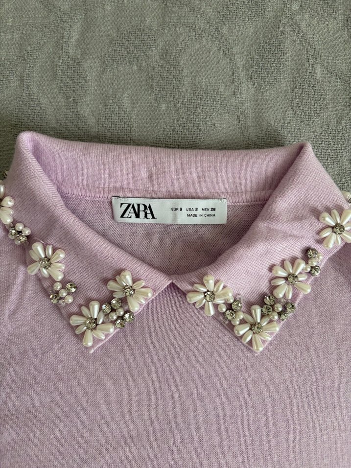 Zara İnci Detaylı İnce Lila Triko Kazak - Görsel 2