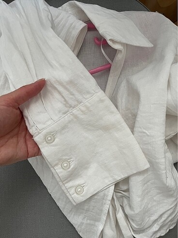 Zara Keten Beyaz Gömlek - Görsel 5