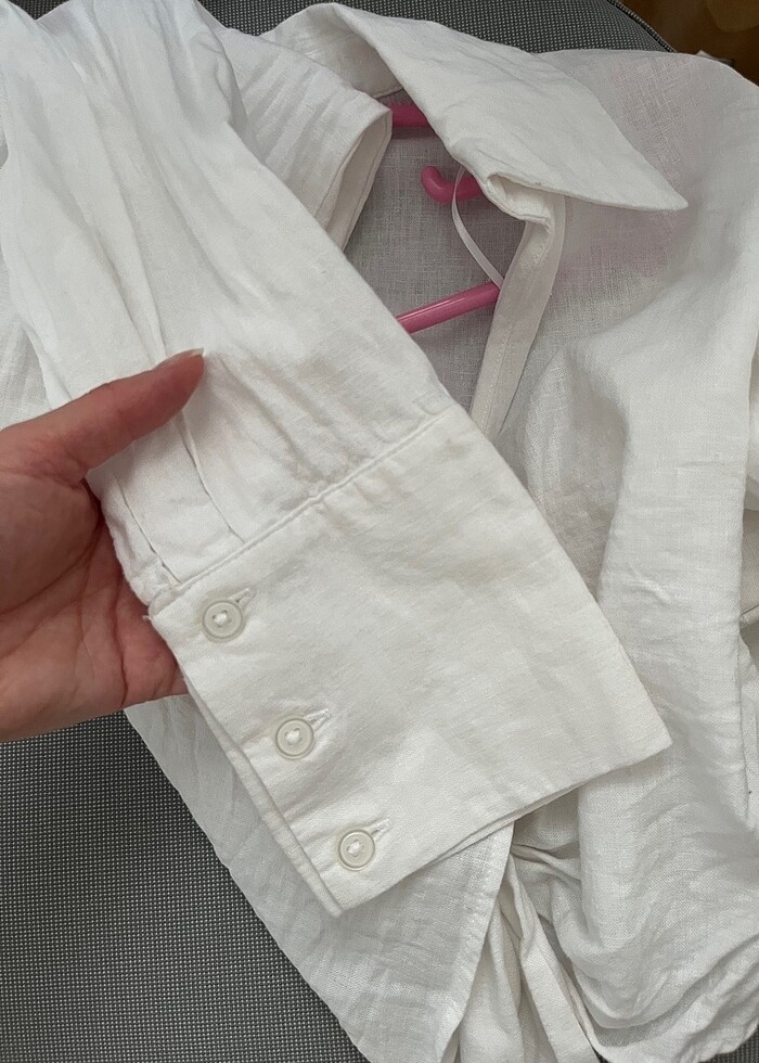 Zara Keten Beyaz Gömlek - Görsel 5