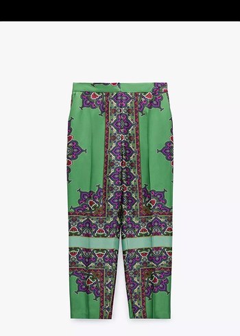 Zara Desenli Saten Yeşil Pantolon