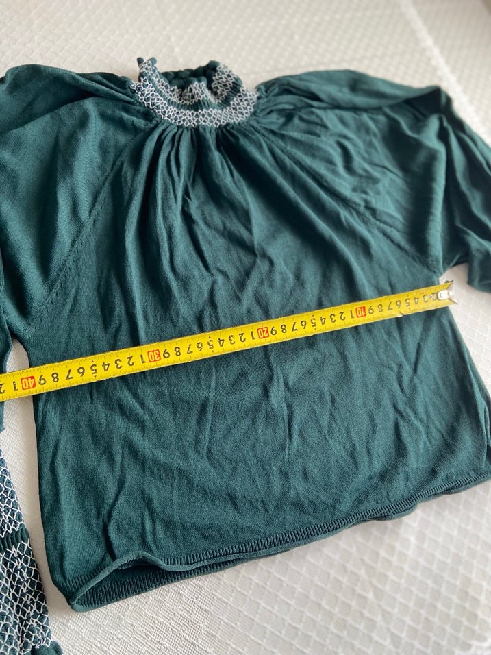 Bohem Stil Örgü Detaylı Yeşil Kadın Bluz - Görsel 2