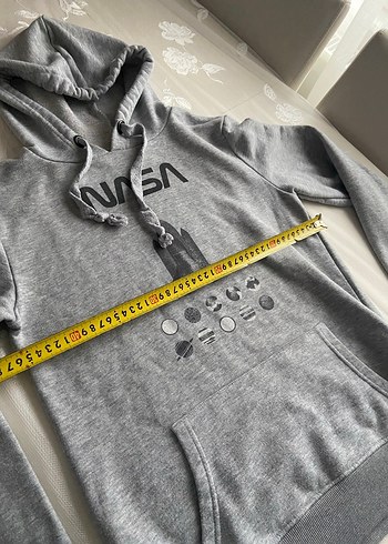 Gri NASA Baskılı Kapüşonlu Kadın Sweatshirt - Görsel 3