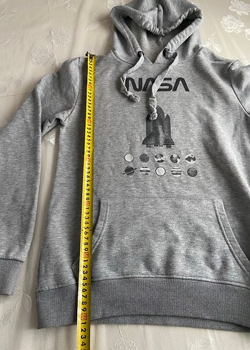 Gri NASA Baskılı Kapüşonlu Kadın Sweatshirt - Görsel 2