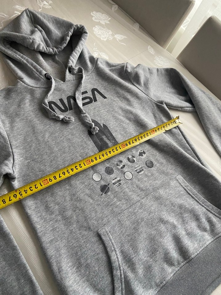 Gri NASA Baskılı Kapüşonlu Kadın Sweatshirt - Görsel 3