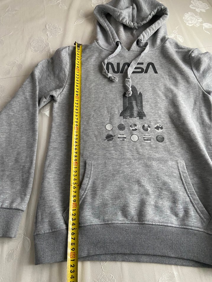 Gri NASA Baskılı Kapüşonlu Kadın Sweatshirt - Görsel 2