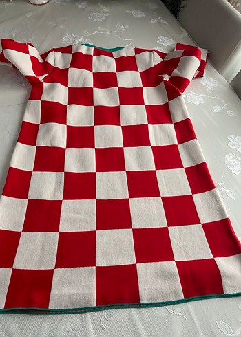 ZARA Kırmızı Beyaz Kareli Triko Kadın Elbise - Görsel 2