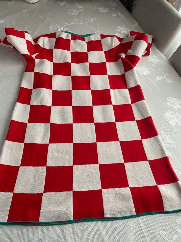 ZARA Kırmızı Beyaz Kareli Triko Kadın Elbise - Görsel 2