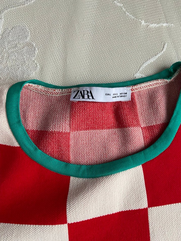 ZARA Kırmızı Beyaz Kareli Triko Kadın Elbise - Görsel 3