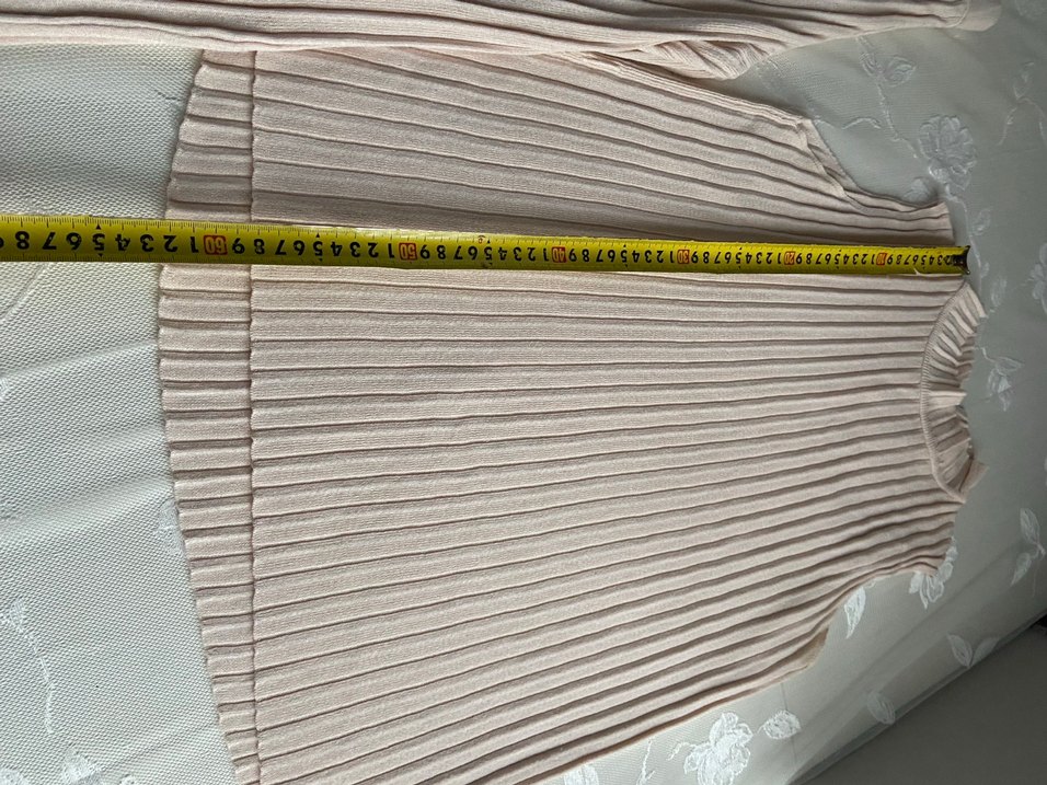 Bej Pilili Kolsuz Midi Triko pantolon takım - Görsel 3