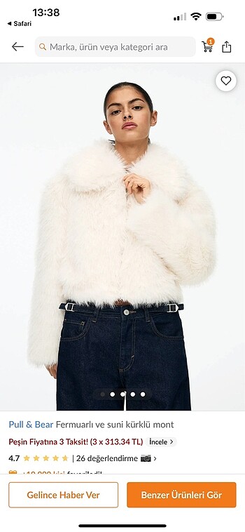 Pull and bear peluş kürk beyaz