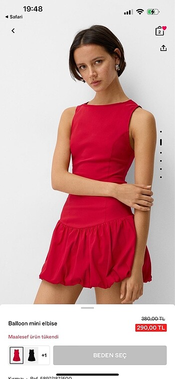 Bershka kırmızı balon elbise kısa