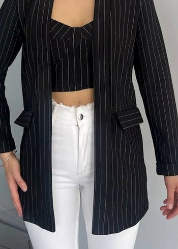Siyah Çizgili Kadın Blazer