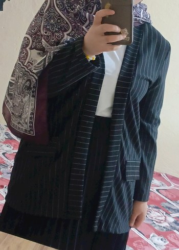 diğer Beden Siyah Çizgili Kadın Blazer