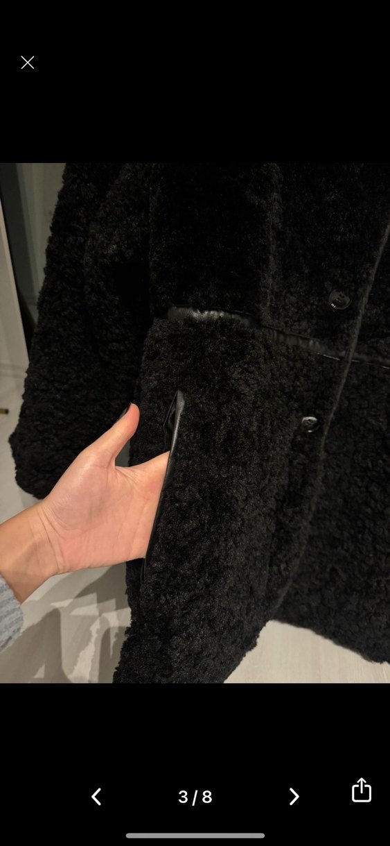 H&M Siyah Midi Kadın Kürk Mont - Görsel 4