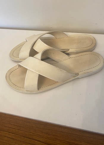 Beyaz Dolgu Topuklu Minimalist erkek Terlik - Görsel 5