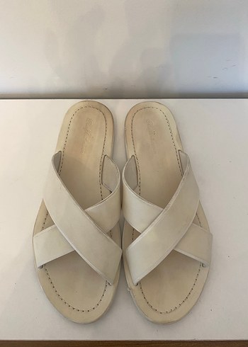 Beyaz Dolgu Topuklu Minimalist erkek Terlik - Görsel 6