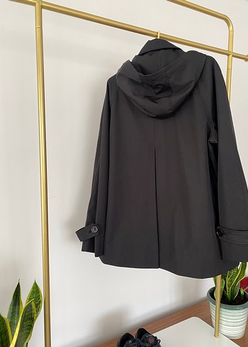 Düğmeli Siyah Midi Kadın Yağmurluk - Görsel 4