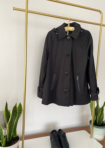 Orijınal sıfır Siyah Midi Boy Salaş Kapüşonlu Yağmurluk - Görsel 4