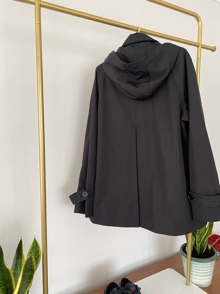 Orijınal sıfır Siyah Midi Boy Salaş Kapüşonlu Yağmurluk - Görsel 2